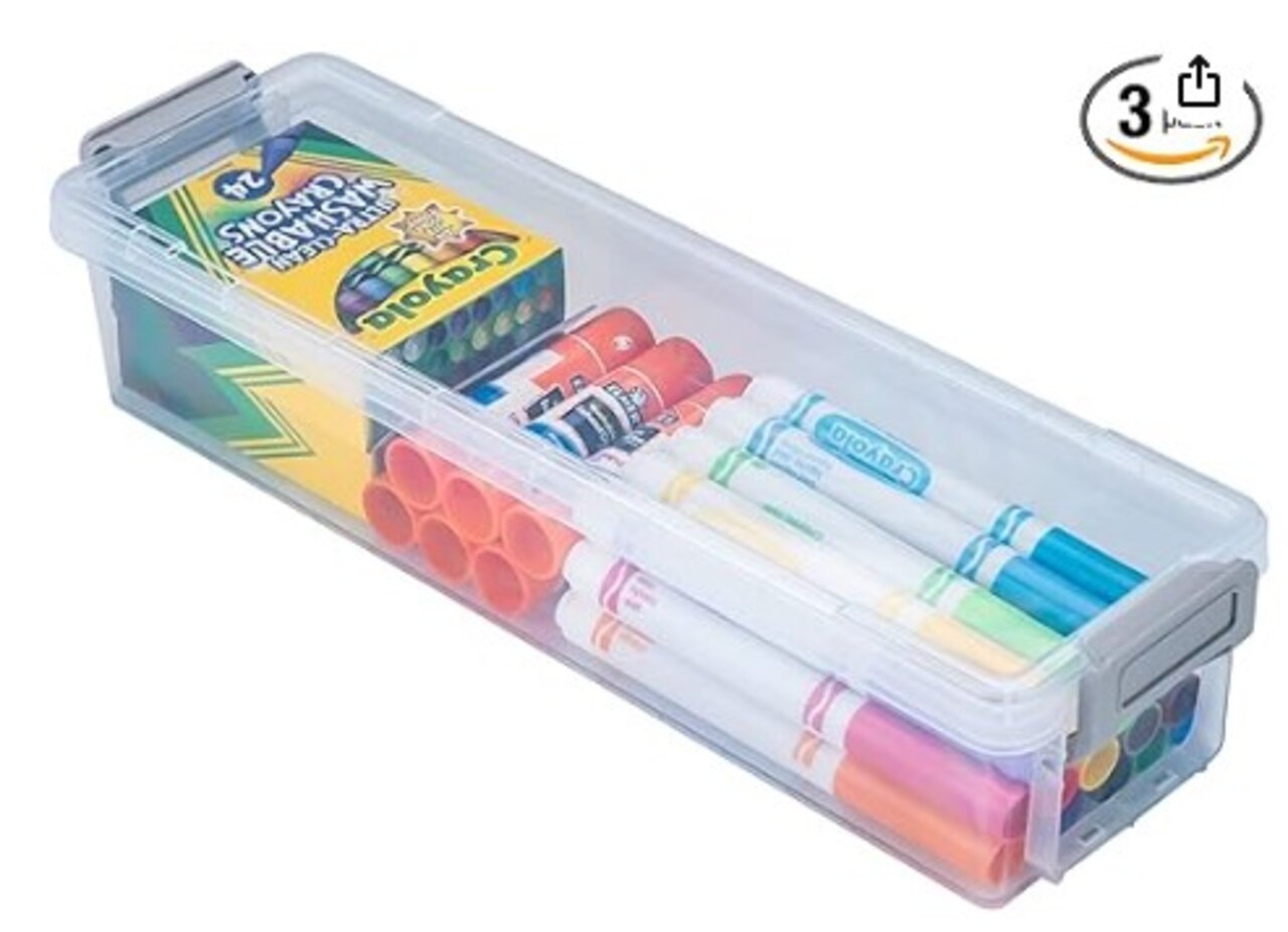 3 Pack Grey Clips in a Long Extra Large Pencil Box. Stackable